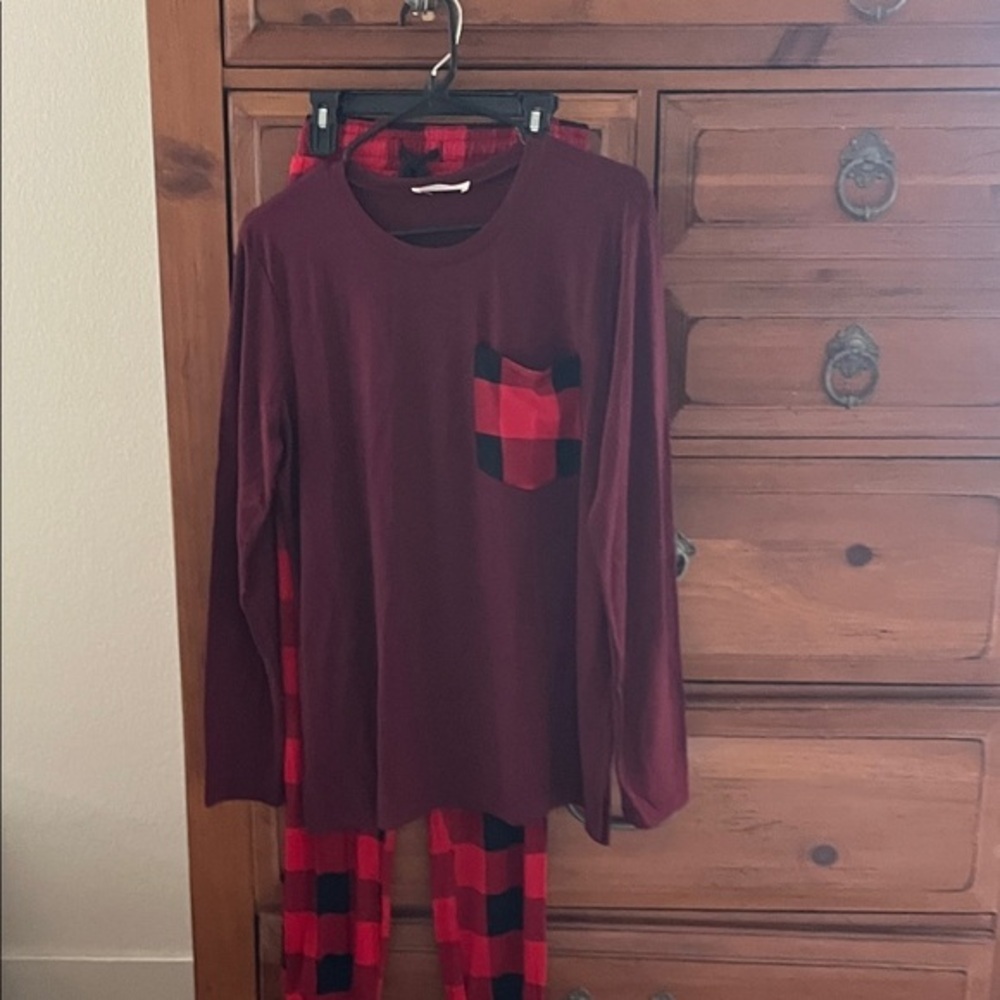 Zenana Outfitters Burgundy, Black and Red Plaid Women’s Pajama Set NWOT